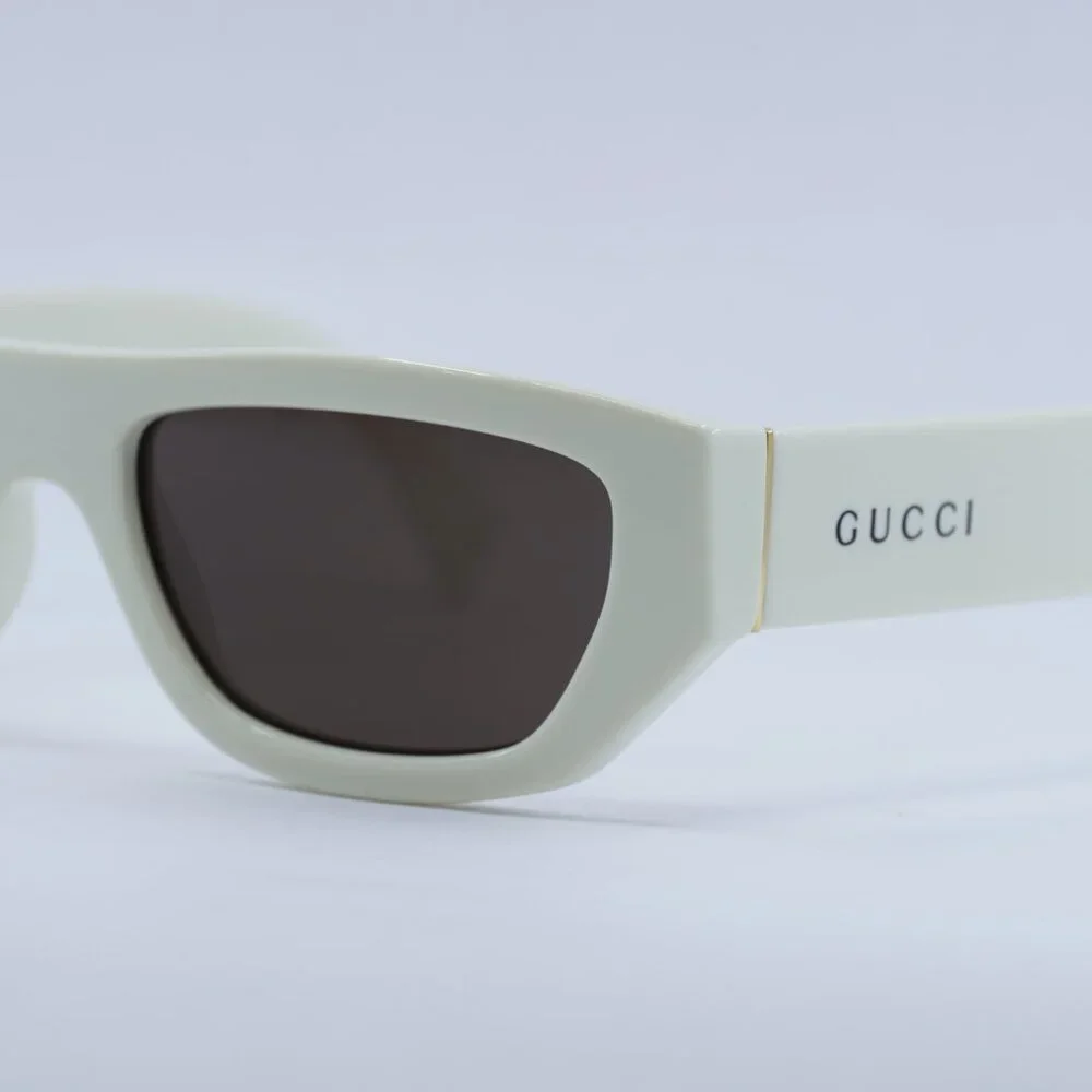 Gucci GG1134S 003 Sunglasses Ivory Rectangle Frame, Brown Lenses